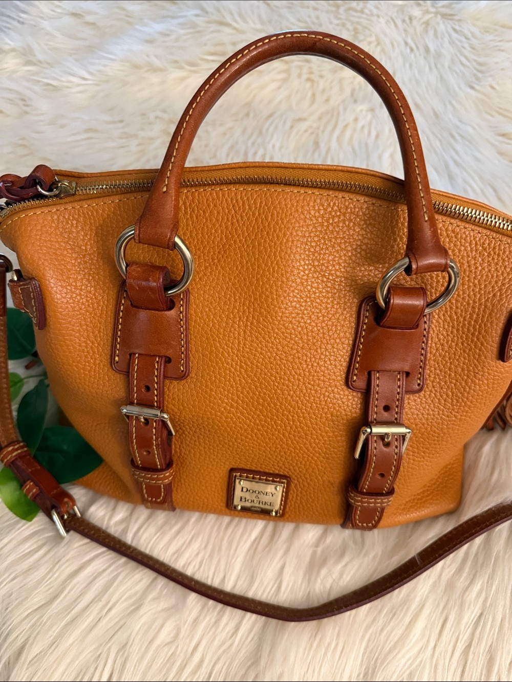 Dooney & Bourke Two-Tone Orange Pebbled Leather Satchel